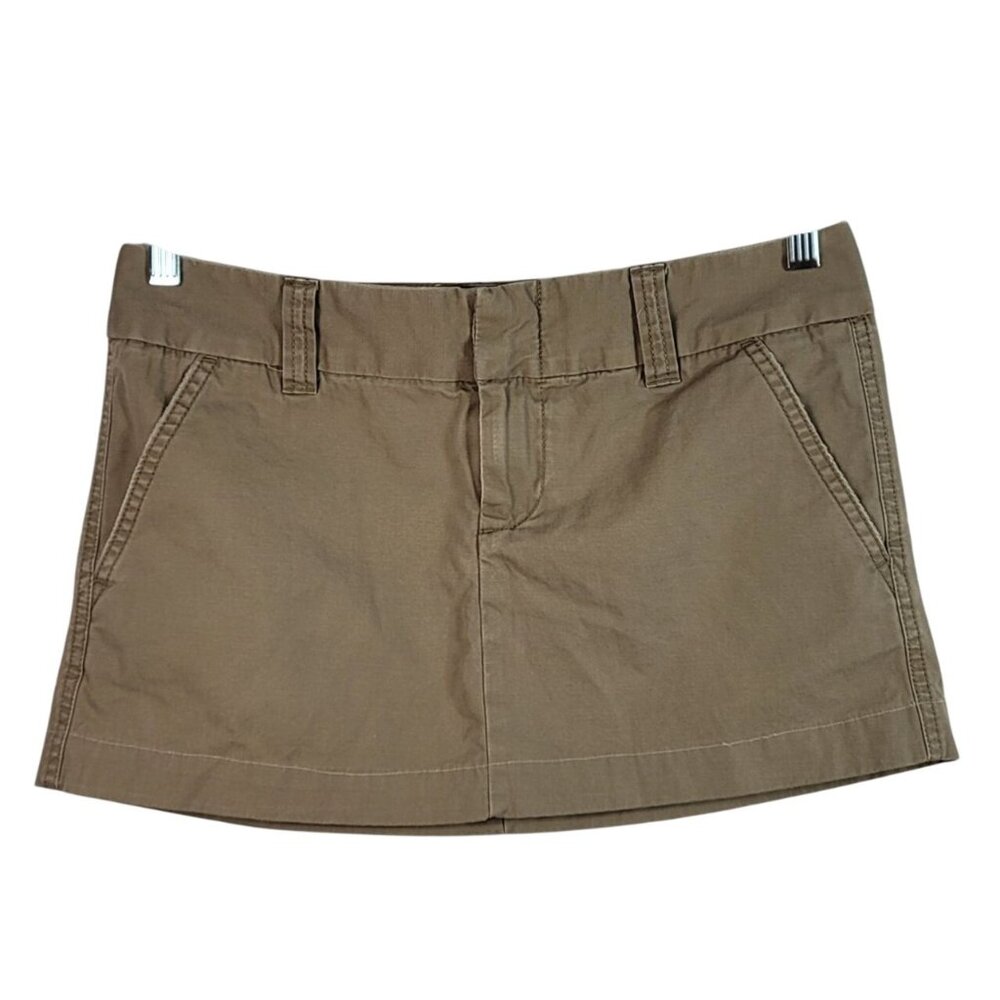 GAP Favorite Chino Mini Skirt Khaki Size 6 Zipper Pockets Micro 100% Cotton Y2K